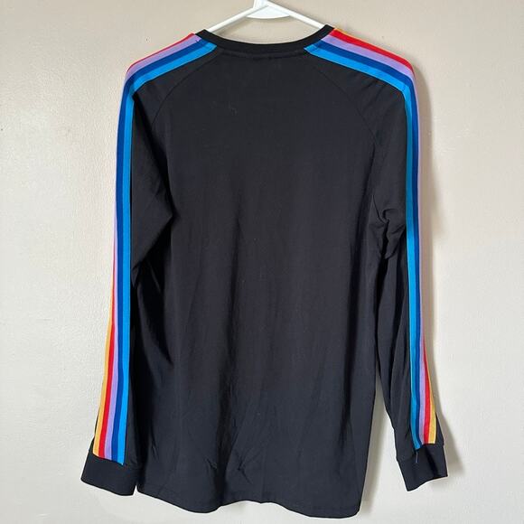 Asos Rainbow Stripe Shirt Womens SMALL Long Sleeve Black Trendy Retro Crew Neck - Picture 8 of 9